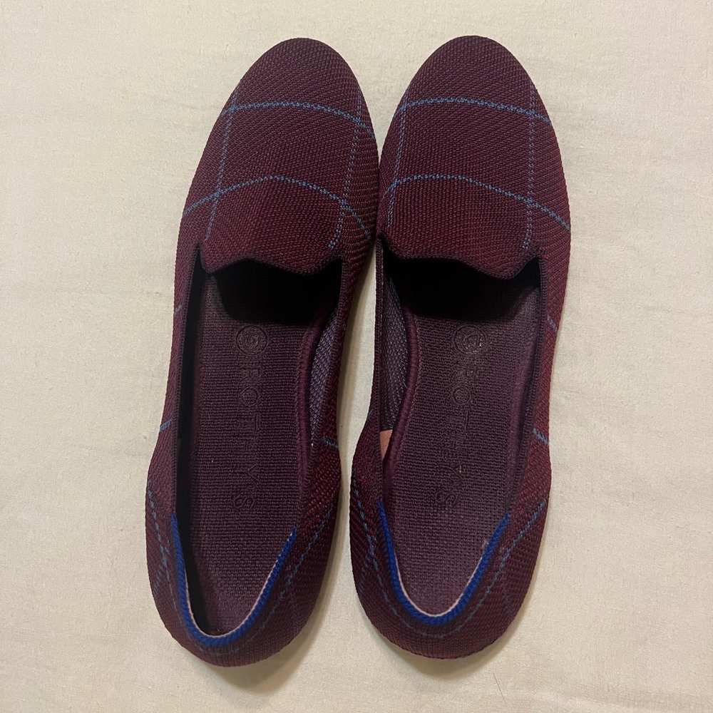 Rothy’s Women Size 9.5 Shoes The Loafer Burgundy Purple Grid Plaid Flats Slip On